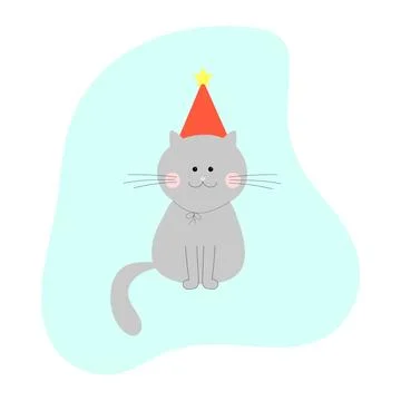 Grey cat in a festive red cap at a party Stock Illustration