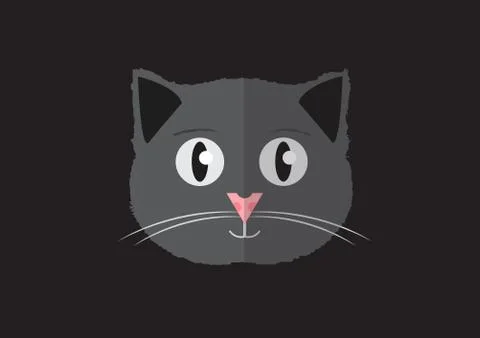Grey Cat Flat Design on Black Background 3D Illustration Stock Illustration