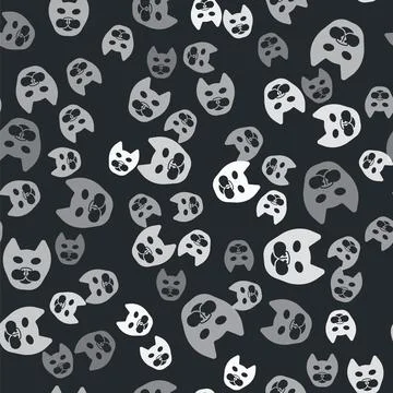 Grey Cat icon isolated seamless pattern on black background. Vector イラスト素材