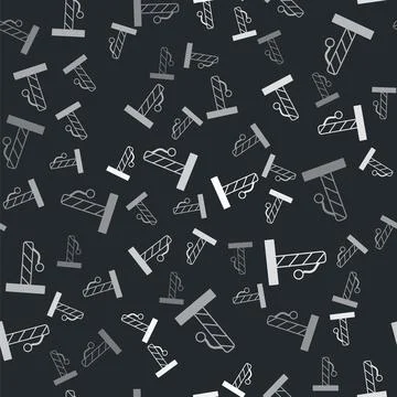 Grey Cat scratching post with toy icon isolated seamless pattern on black Stock Illustration