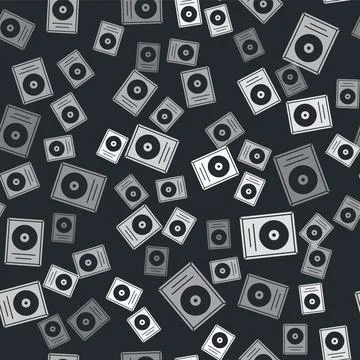 Grey CD disk award in frame icon isolated seamless pattern on black backgroun 库存插图