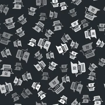 Grey Chat bot icon isolated seamless pattern on black background. Chatbot icon Stock Illustration