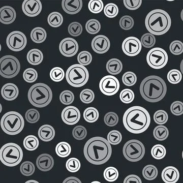 Grey Check mark in round icon isolated seamless pattern on black background.  Stock Illustration