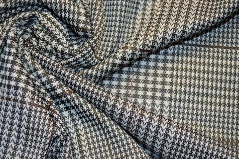 Grey checkered print textile as a background. Grey material texture on fabric Stock Photos