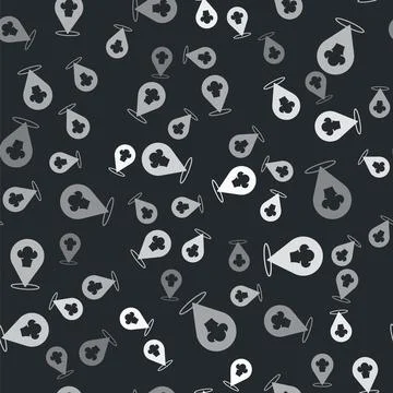 Grey Chef hat with location icon isolated seamless pattern on black background 스톡 일러스트