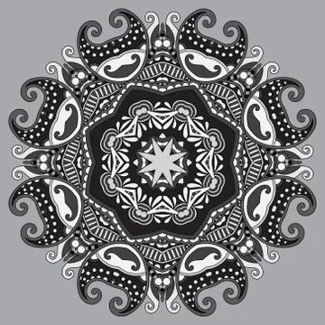 Grey circular decorative geometric pattern for yoga fashion desi Stock Illustration