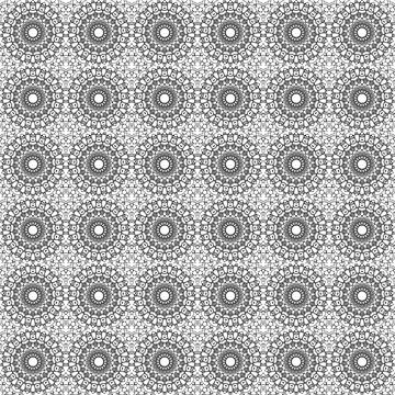 Grey circular pattern textile design, seamless repeat, background, fabric pri Stock-Illustration