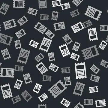 Grey Circus ticket icon isolated seamless pattern on black background. Amusement Illustrazione stock