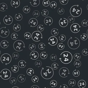 Grey Clock 24 hours icon isolated seamless pattern on black background. All day Stock Illustration