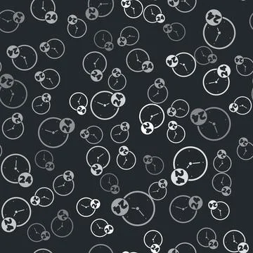 Grey Clock 24 hours icon isolated seamless pattern on black background. All day Stock Illustration