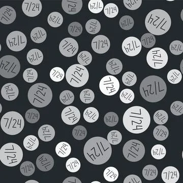 Grey Clock 24 hours icon isolated seamless pattern on black background. All day Stock Illustration