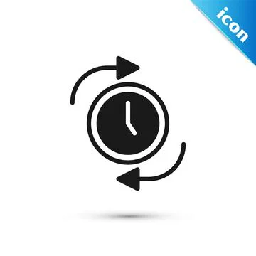 Grey Clock with arrow icon isolated on white background. Time symbol. Clockwise Stock Illustration