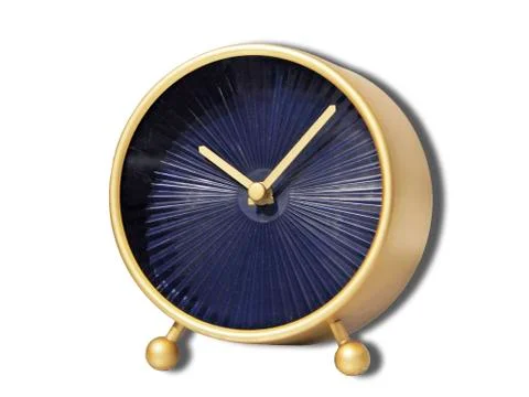 Grey clock with blue clock-face isolated on white with a shadow. Stock Illustration