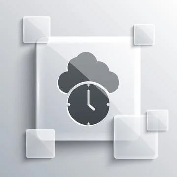 Grey Clock icon isolated on grey background. Time symbol. Square glass panels Stock Illustration
