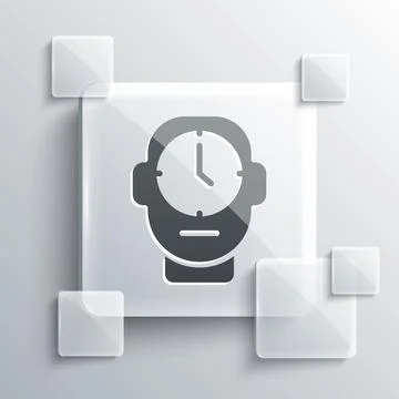 Grey Clock icon isolated on grey background. Time symbol. Square glass panels Stock Illustration