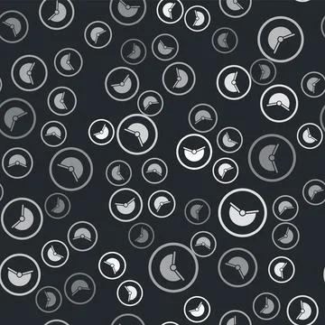 Grey Clock icon isolated seamless pattern on black background. Time symbol 스톡 일러스트