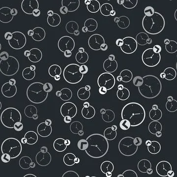 Grey Clock icon isolated seamless pattern on black background. Time symbol Stock Illustration