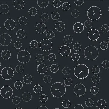 Grey Clock icon isolated seamless pattern on black background. Time symbol Stock Illustration