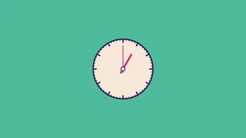 Grey clock with moving pink arrows on turquoise background, video animation. Stock Footage 112367856