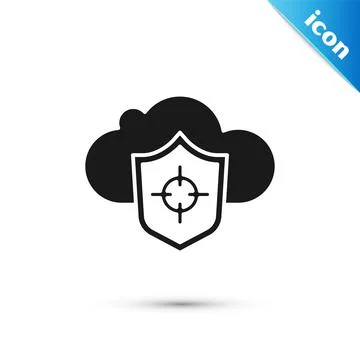 Grey Cloud and shield icon isolated on white background. Cloud storage data Stock Illustration