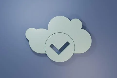 Grey Cloud with check mark icon isolated on purple-blue background. Cloud s.. Stock Illustration