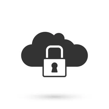 Grey Cloud computing lock icon isolated on white background. Security, safety Stock Illustration