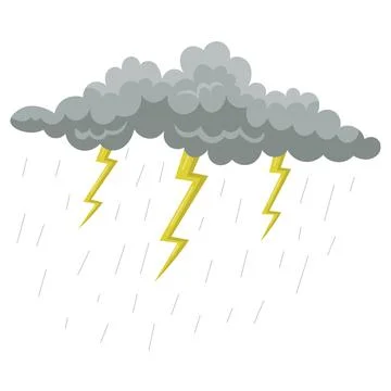 Grey cloud with rain and lightning. Drawing of rain or thunder isolated on .. Stock Illustration