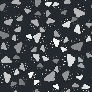 Grey Cloud with rain icon isolated seamless pattern on black background. Rain Stock Illustration
