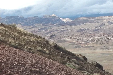 Grey Clouds Drifting over Scrubby Mountains in Utah Stock Footage 121626994