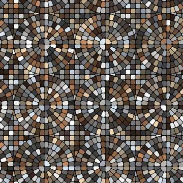 Grey cobblestone mosaic with concentric circles. Seamless vector pattern. Stock Illustration