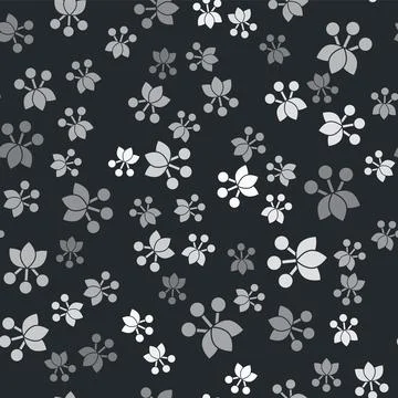 Grey Coffee bean, branch with leaf and berry icon isolated seamless pattern on Illustrazione stock