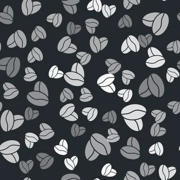 Grey Coffee beans icon isolated seamless pattern on black background.  Vector 库存插图