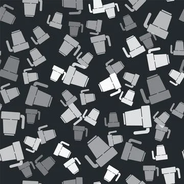 Grey Coffee cup icon isolated seamless pattern on black background. Tea cup. Hot 스톡 일러스트