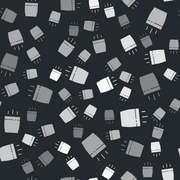 Grey Coffee cup icon isolated seamless pattern on black background. Tea cup.  스톡 일러스트