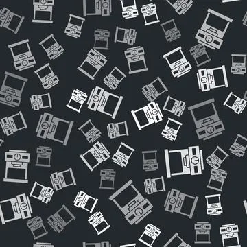 Grey Coffee machine icon isolated seamless pattern on black background. Vector Stock Illustration