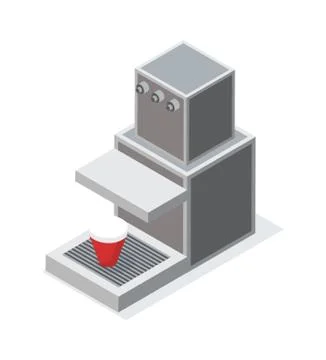 Grey coffee Machine with Red Cup Vector Isolated Illustrazione stock