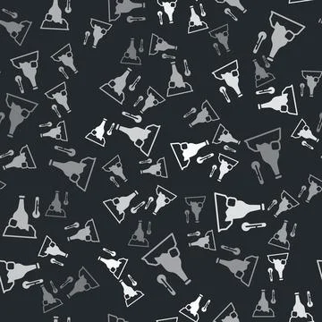 Grey Cold beer bottle icon isolated seamless pattern on black background. Vector 스톡 일러스트