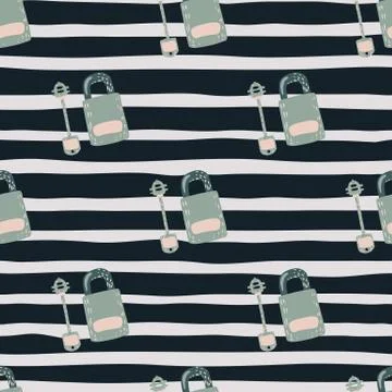 Grey colored lock and keys elements seamless doodle pattern. Victorian doodle Stock Illustration