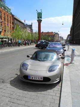 Grey coloured first generation Tesla Roadster Stock Photos