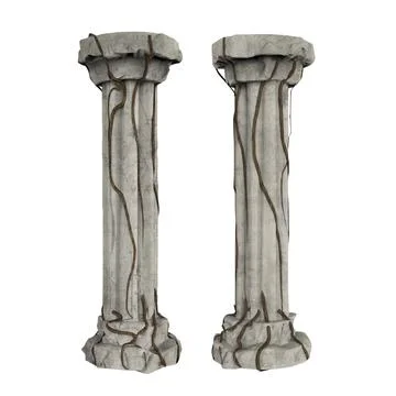 Grey columns with vine isolated. Illustrazione stock