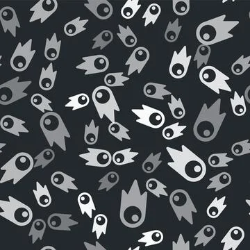 Grey Comet falling down fast icon isolated seamless pattern on black background Stock Illustration