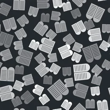 Grey The commandments icon isolated seamless pattern on black background. Gods Illustrazione stock