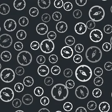 Grey Compass icon isolated seamless pattern on black background. Windrose n.. Stock Illustration
