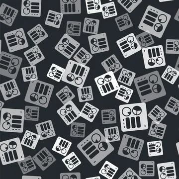 Grey Computer api interface icon isolated seamless pattern on black background Stock Illustration