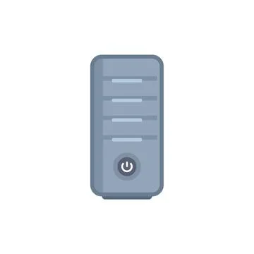 Grey computer case standing with power button on white background Stockillustratie
