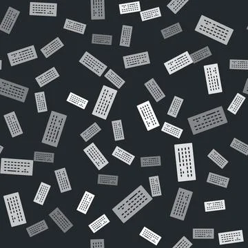 Grey Computer keyboard icon isolated seamless pattern on black background. PC Stock Illustration