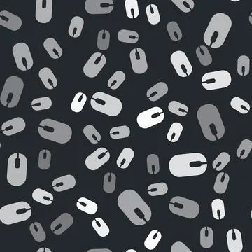 Grey Computer mouse icon isolated seamless pattern on black background. Optical Stock Illustration
