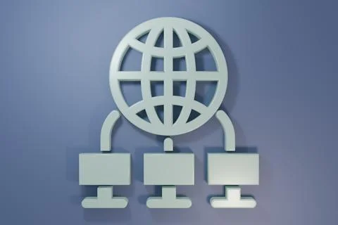 Grey Computer network icon isolated on purple-blue background. Laptop netwo.. Illustrazione stock