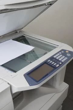 Grey computer printer or copy machine isolated Stock Photos