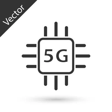 Grey Computer processor 5G with microcircuits CPU icon isolated on white ba.. Illustrazione stock